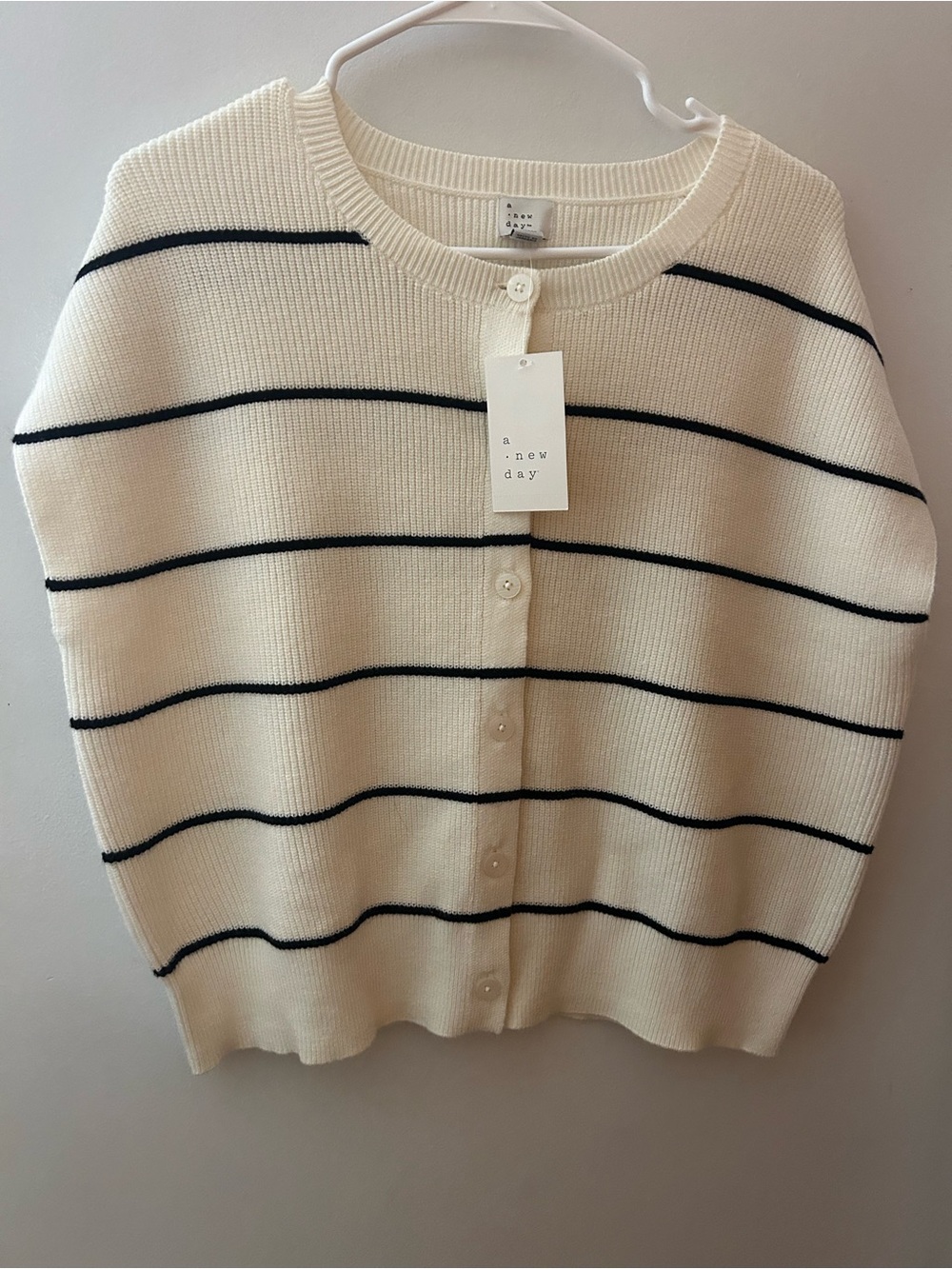 a new day Cream Cardigan Tank with Black Stripes